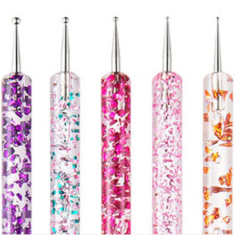 Set di 5 penne per nail art con perline di cristallo e strass - Strumenti per manicure a doppia estremità per un design di precisione delle unghie