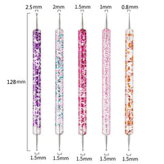 Set di 5 penne per nail art con perline di cristallo e strass - Strumenti per manicure a doppia estremità per un design di precisione delle unghie