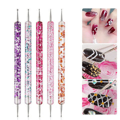 Set di 5 penne per nail art con perline di cristallo e strass - Strumenti per manicure a doppia estremità per un design di precisione delle unghie