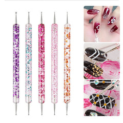 Set di 5 penne per nail art con perline di cristallo e strass - Strumenti per manicure a doppia estremità per un design di precisione delle unghie