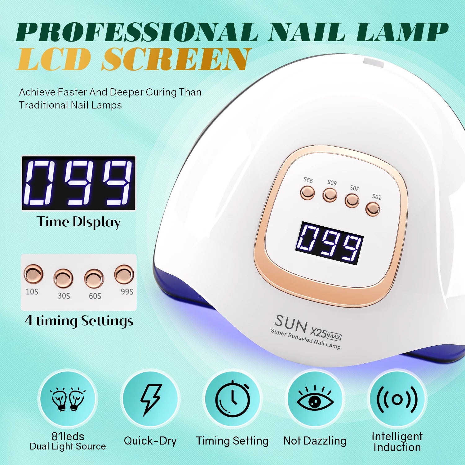 Lampada UV LED per unghie da 380 W - 81 perle, 4 timer, sensore intelligente, per asciugare rapidamente le unghie in gel a casa o in salone