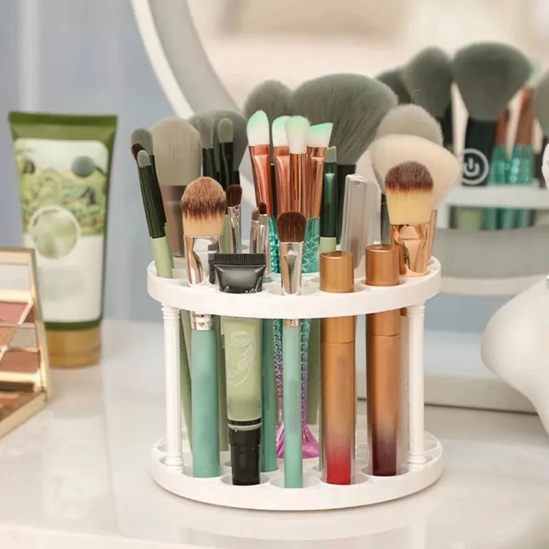 Porta pennelli da trucco girevole a 360° - Organizzatore per cosmetici e tavolo da toeletta con elegante design rotondo 
