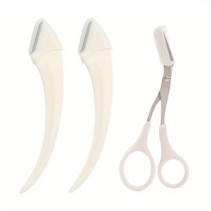 Kit per rifinire le sopracciglia: rasoio curvo, forbici per sopracciglia con pettine, strumenti di bellezza facili e convenienti per principianti