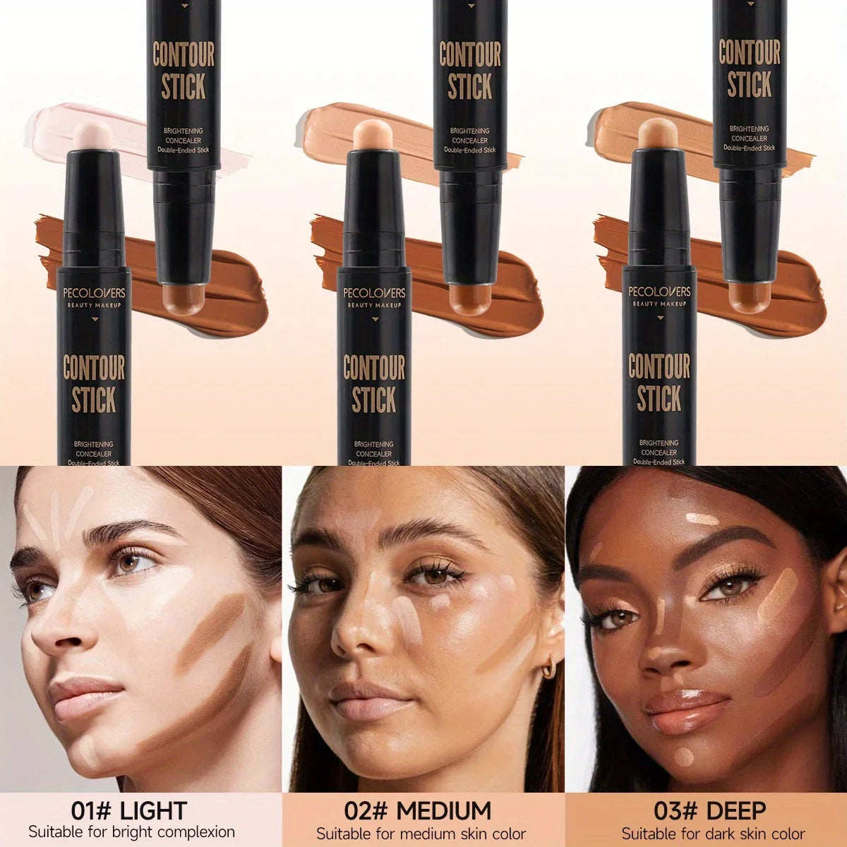 Stick illuminante per il viso a doppia estremità: fondotinta, contorno, illuminante, correttore, strumento per il trucco multiuso