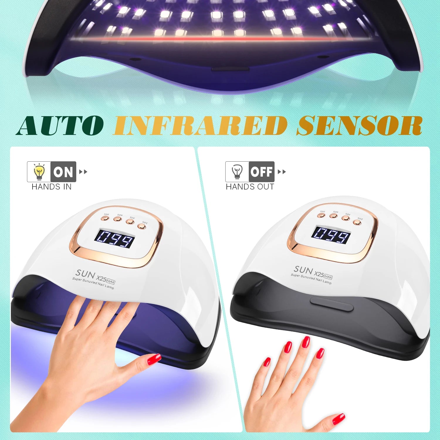 Lampada UV LED per unghie da 380 W - 81 perle, 4 timer, sensore intelligente, per asciugare rapidamente le unghie in gel a casa o in salone