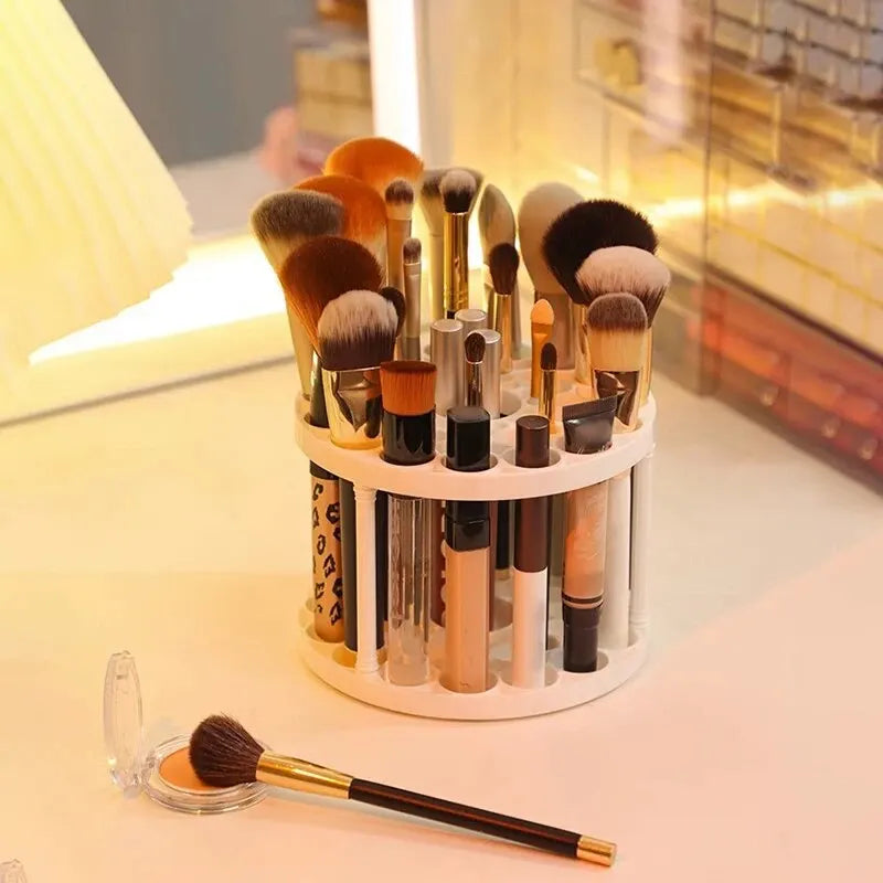 Porta pennelli da trucco girevole a 360° - Organizzatore per cosmetici e tavolo da toeletta con elegante design rotondo 