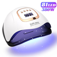 Lampada UV LED per unghie da 380 W - 81 perle, 4 timer, sensore intelligente, per asciugare rapidamente le unghie in gel a casa o in salone