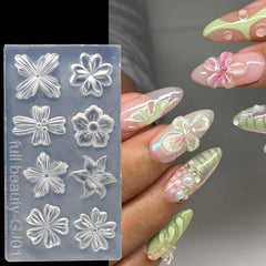 Stampo in silicone 3D per nail art - Design con fiori di ciliegio e giglio, strumenti fai da te per la scultura delle unghie per manicure professionale