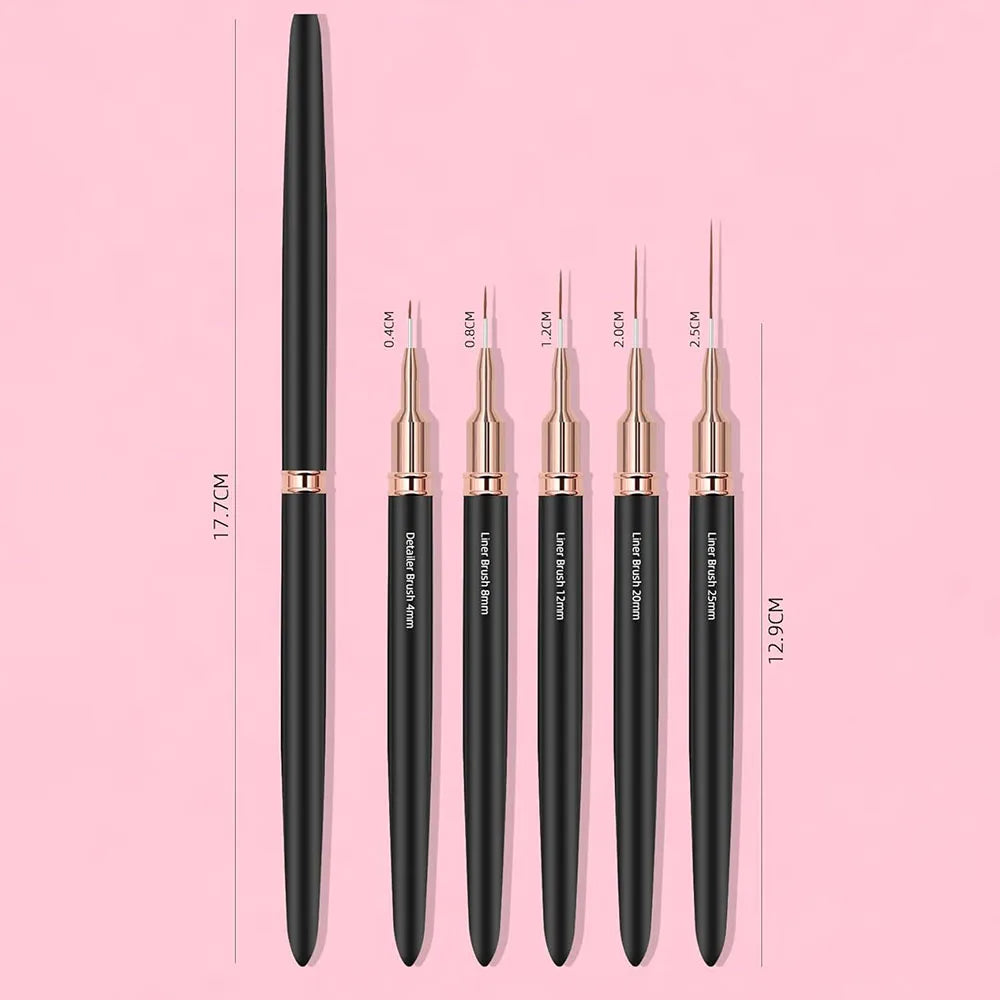 Pennello per nail liner nero - Misure 8/12/20/25 mm, strumento per disegnare linee lunghe e dettagli fini, pennello professionale per manicure